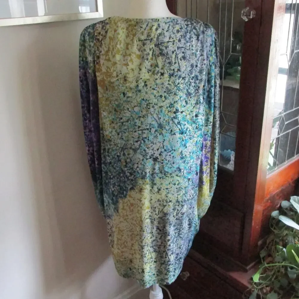 Abstract Jewel Tone Dolman Dress Size 4 Pockets Suzi Chin Artsy